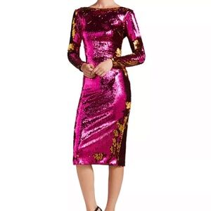 Dress the Population Emery Long Sleeve Pink and Gold Dress